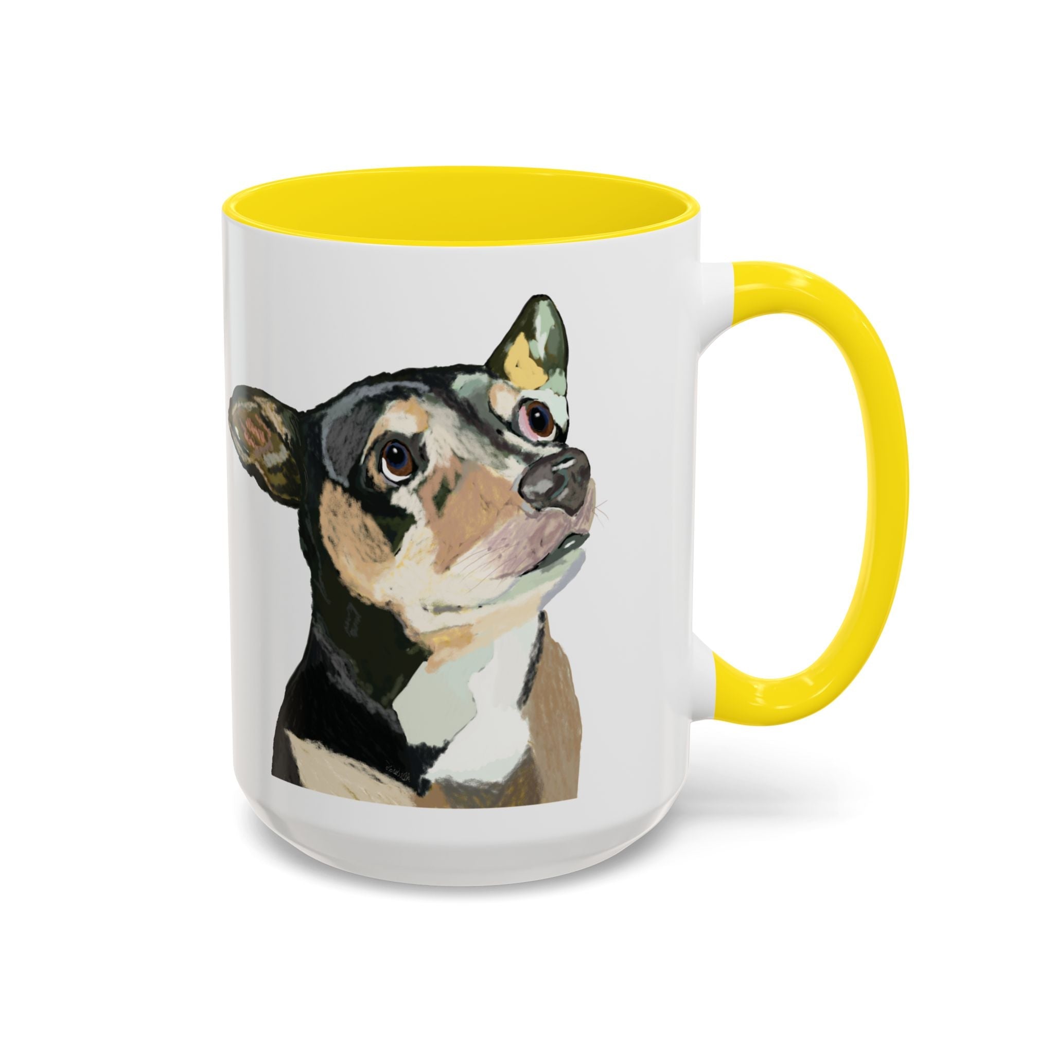 Chihuahua Two Tone Ceramic Coffee Mugs in 11 oz or 15 oz with multiple color options for the interior and handle - Blue Cava