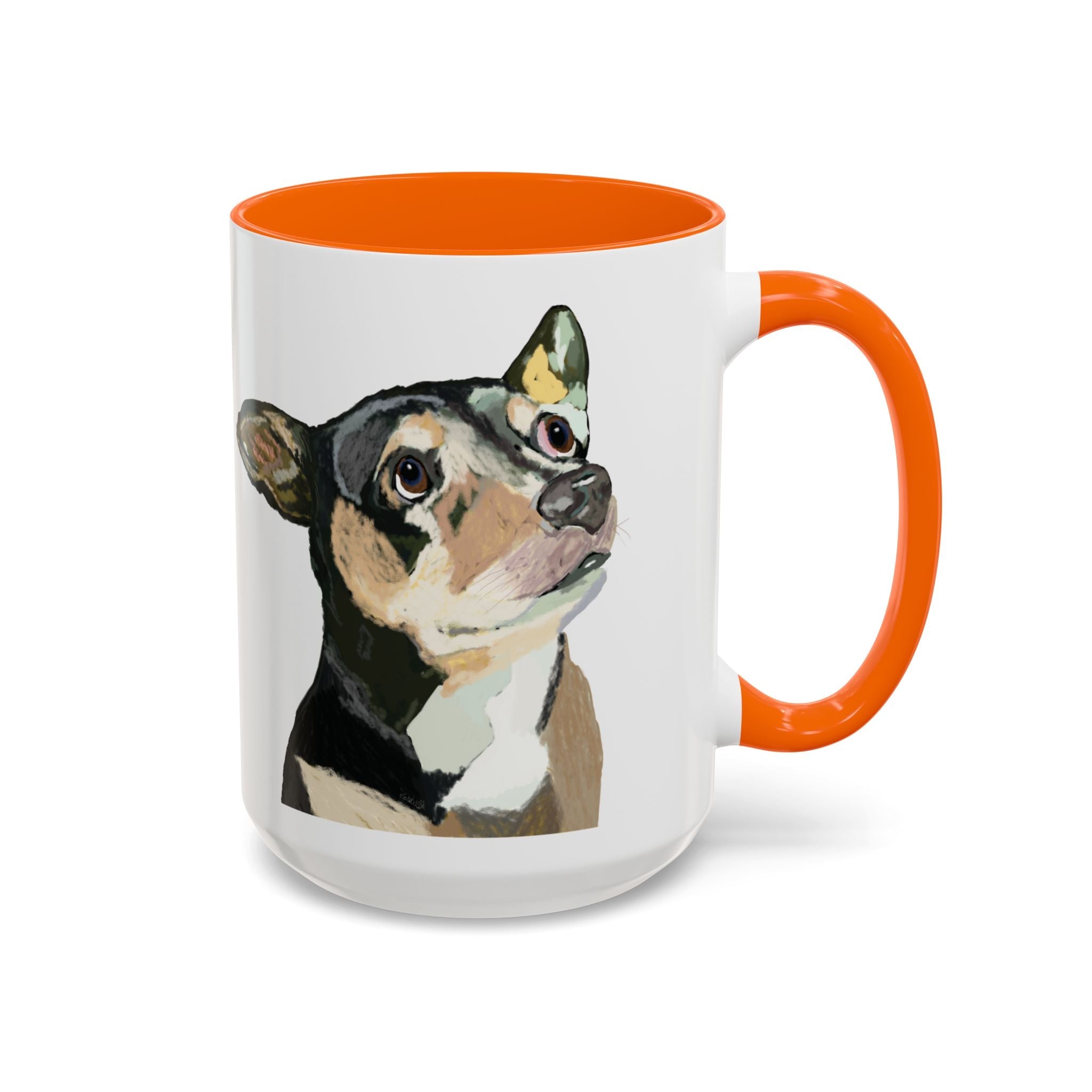 Chihuahua Two Tone Ceramic Coffee Mugs in 11 oz or 15 oz with multiple color options for the interior and handle - Blue Cava