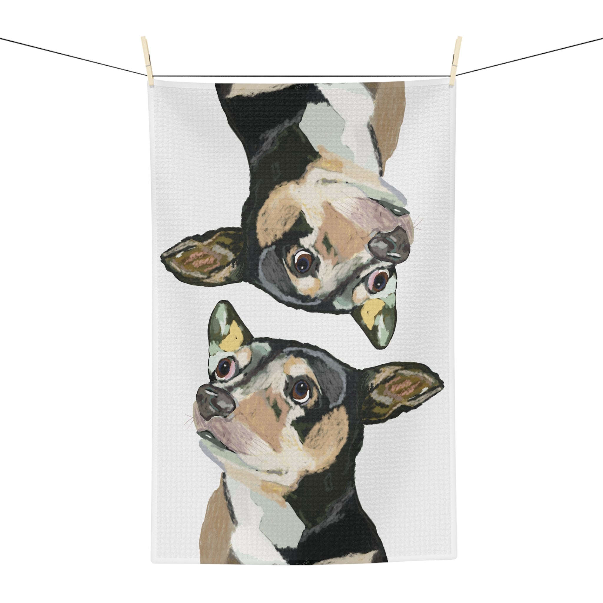 Chihuahua Watercolor Microfiber Waffle Kitchen Towel - Blue Cava