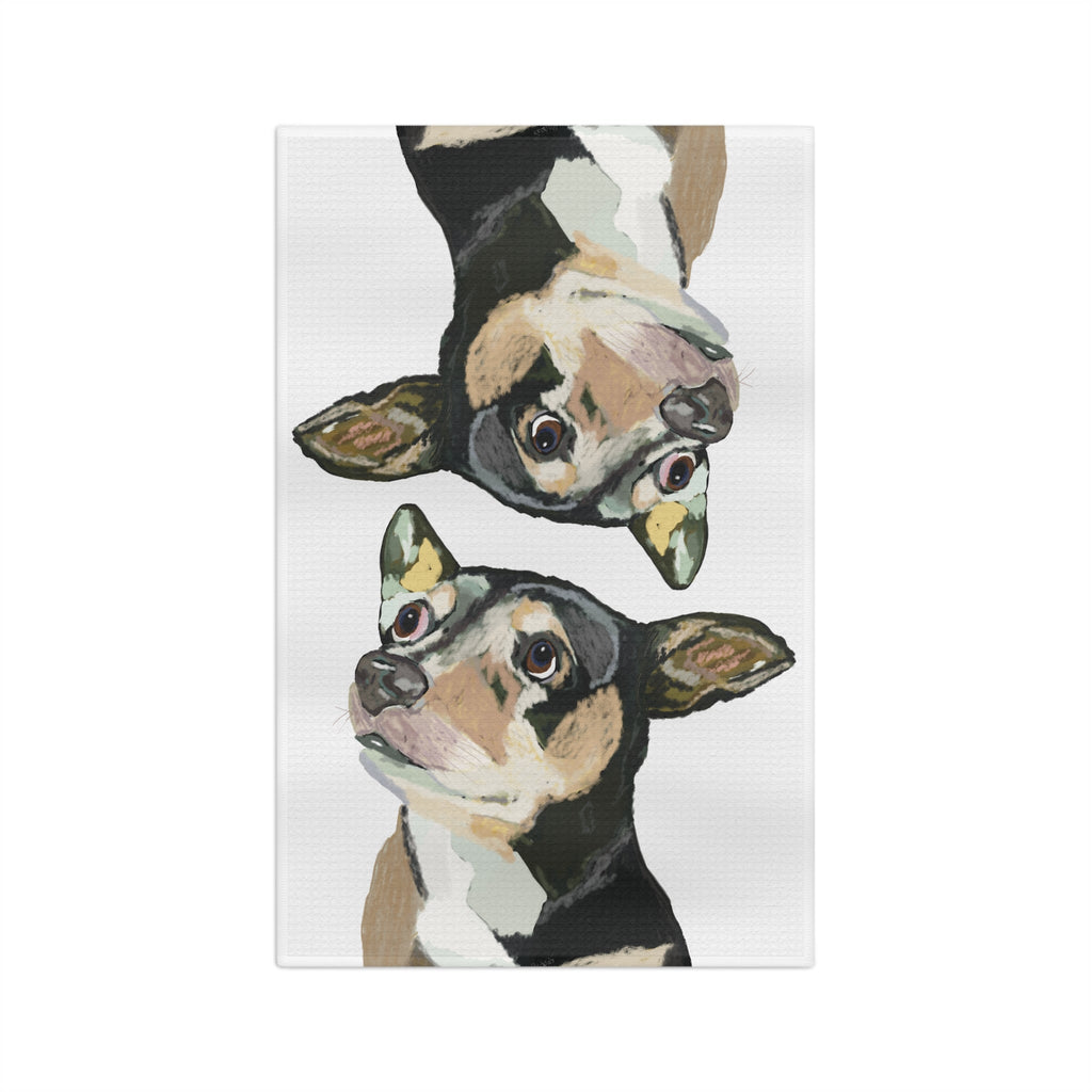 Chihuahua Watercolor Microfiber Waffle Kitchen Towel - Blue Cava