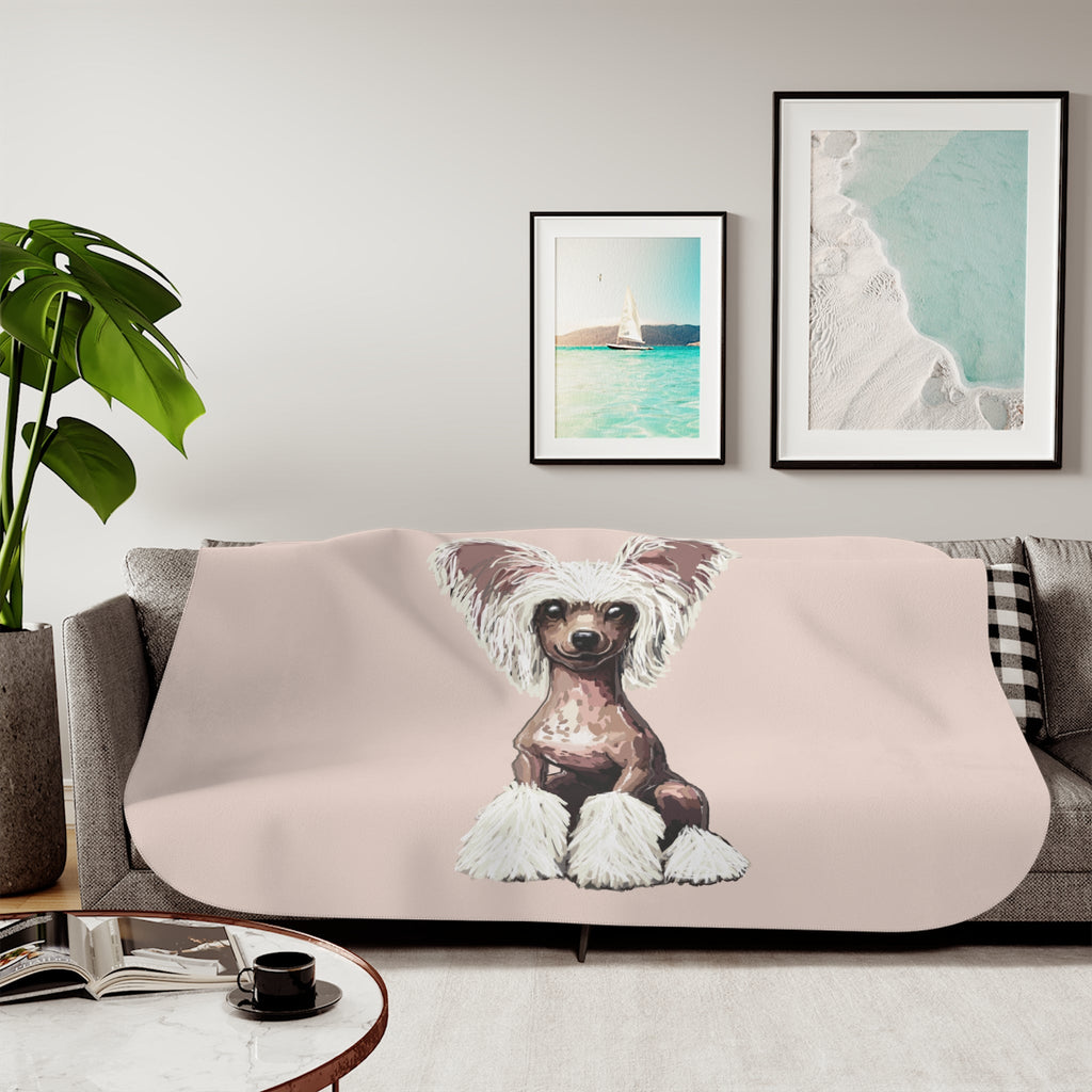 Chinese Crested Dog Sherpa Blanket - Blue Cava