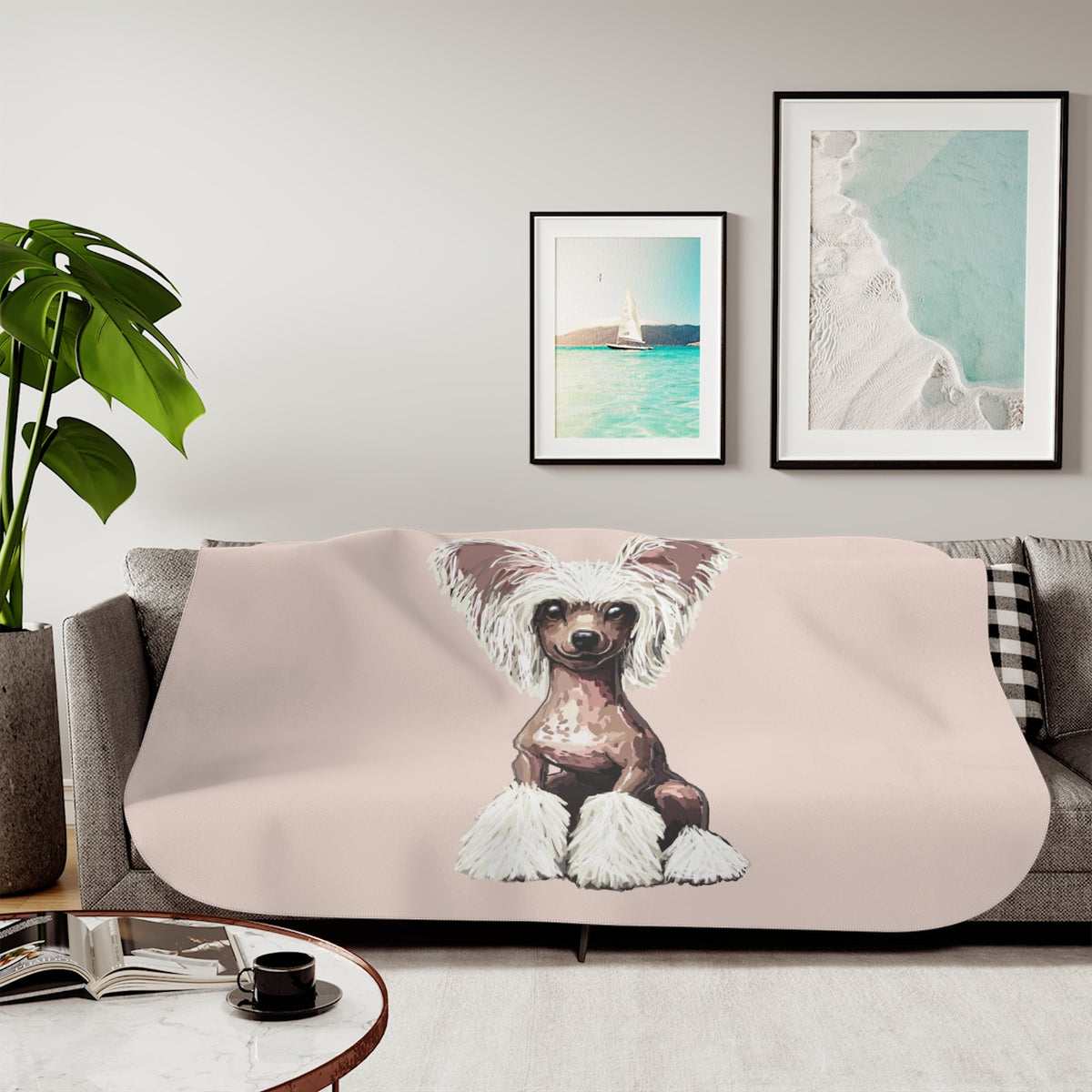 Chinese Crested Dog Sherpa Blanket - Blue Cava