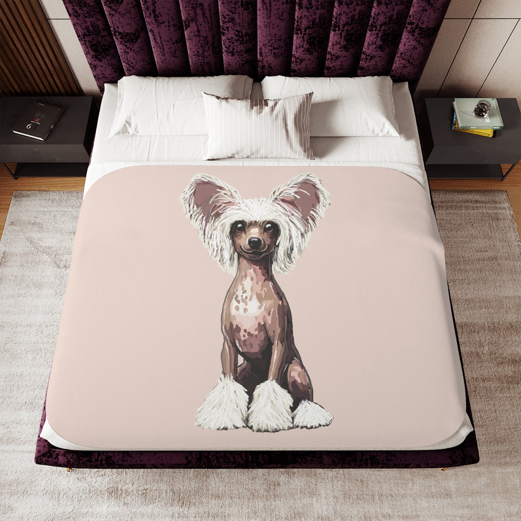 Chinese Crested Dog Sherpa Blanket - Blue Cava