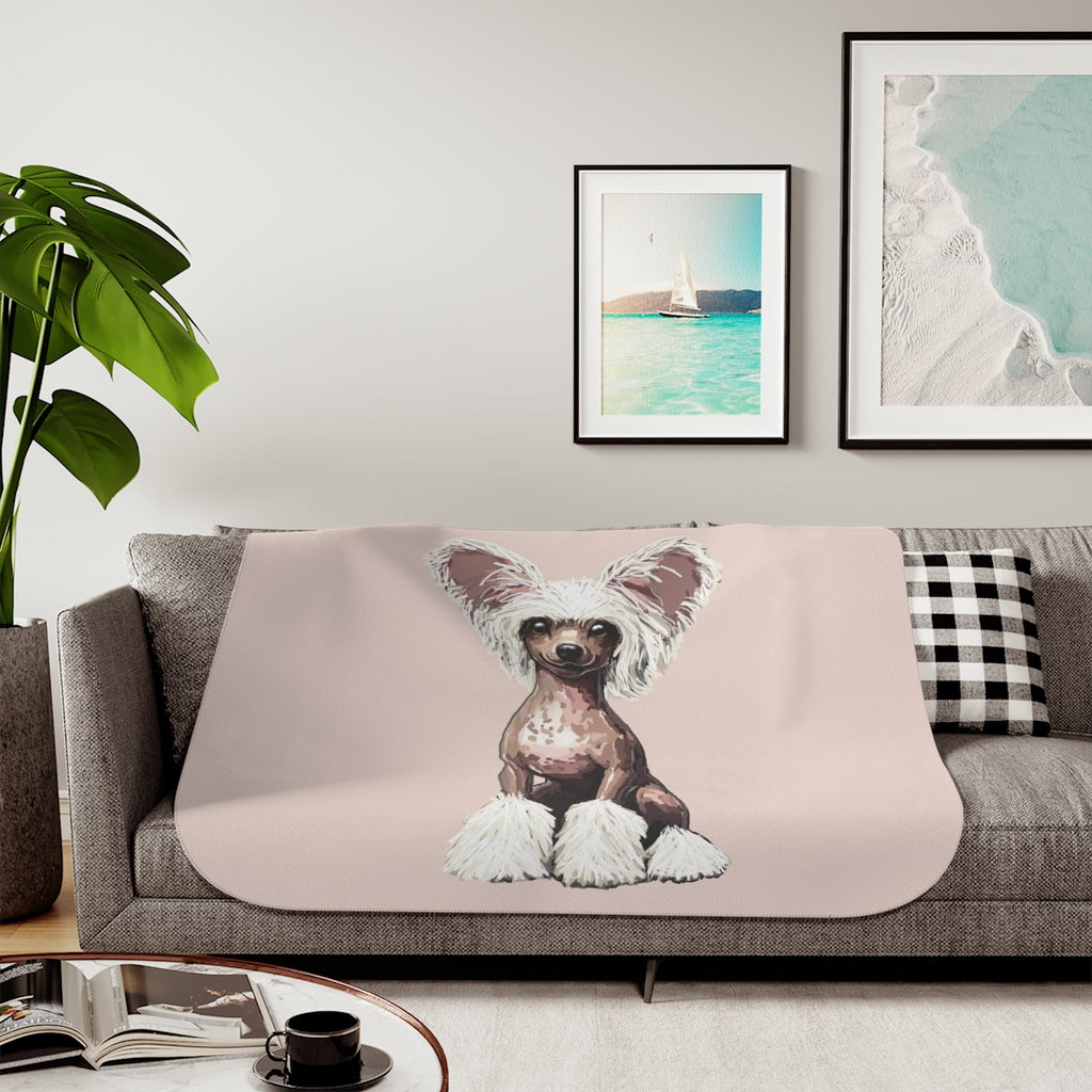Chinese Crested Dog Sherpa Blanket - Blue Cava