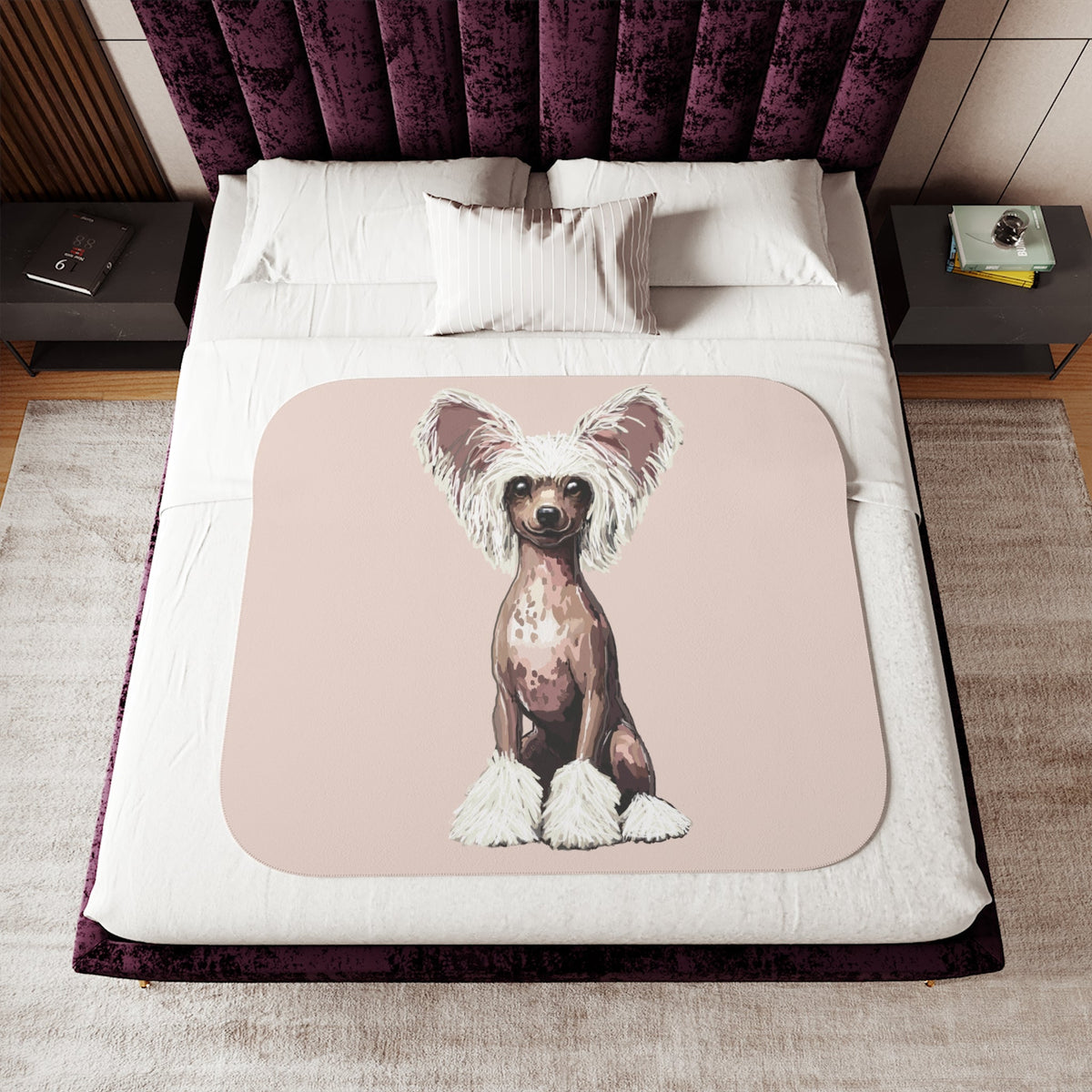 Chinese Crested Dog Sherpa Blanket - Blue Cava