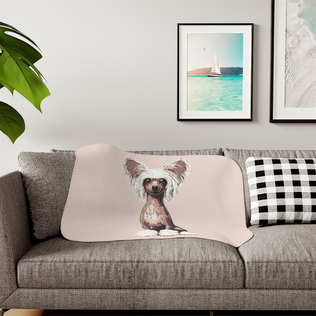 Chinese Crested Dog Sherpa Blanket - Blue Cava