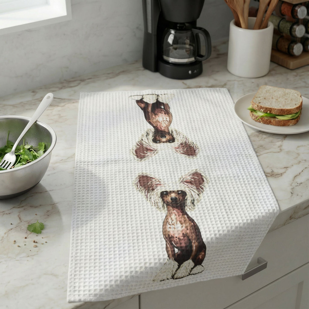 Chinese Crested Dog Waffle Weave Kitchen Towel - Blue Cava