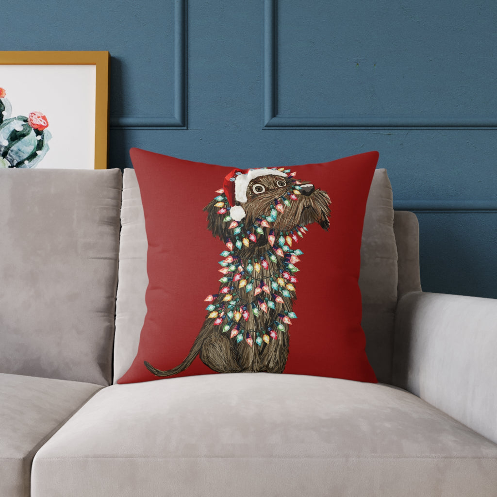 Christmas Dog Throw Pillow - Christmas Home Decor - Blue Cava