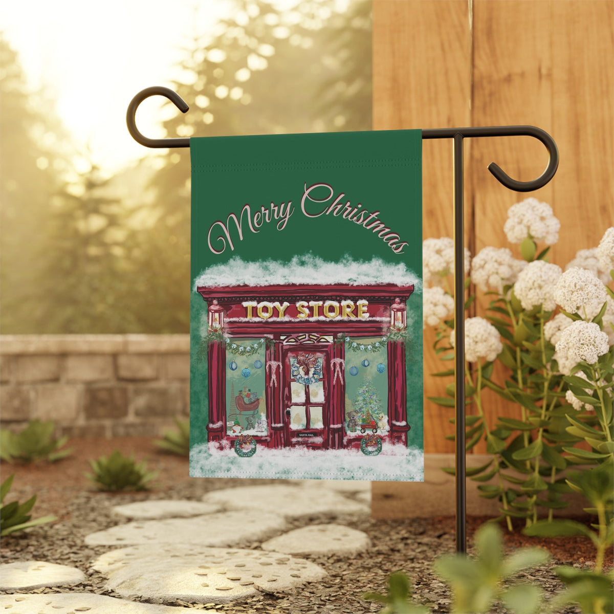 Christmas Toy Store Garden Flag - Blue Cava