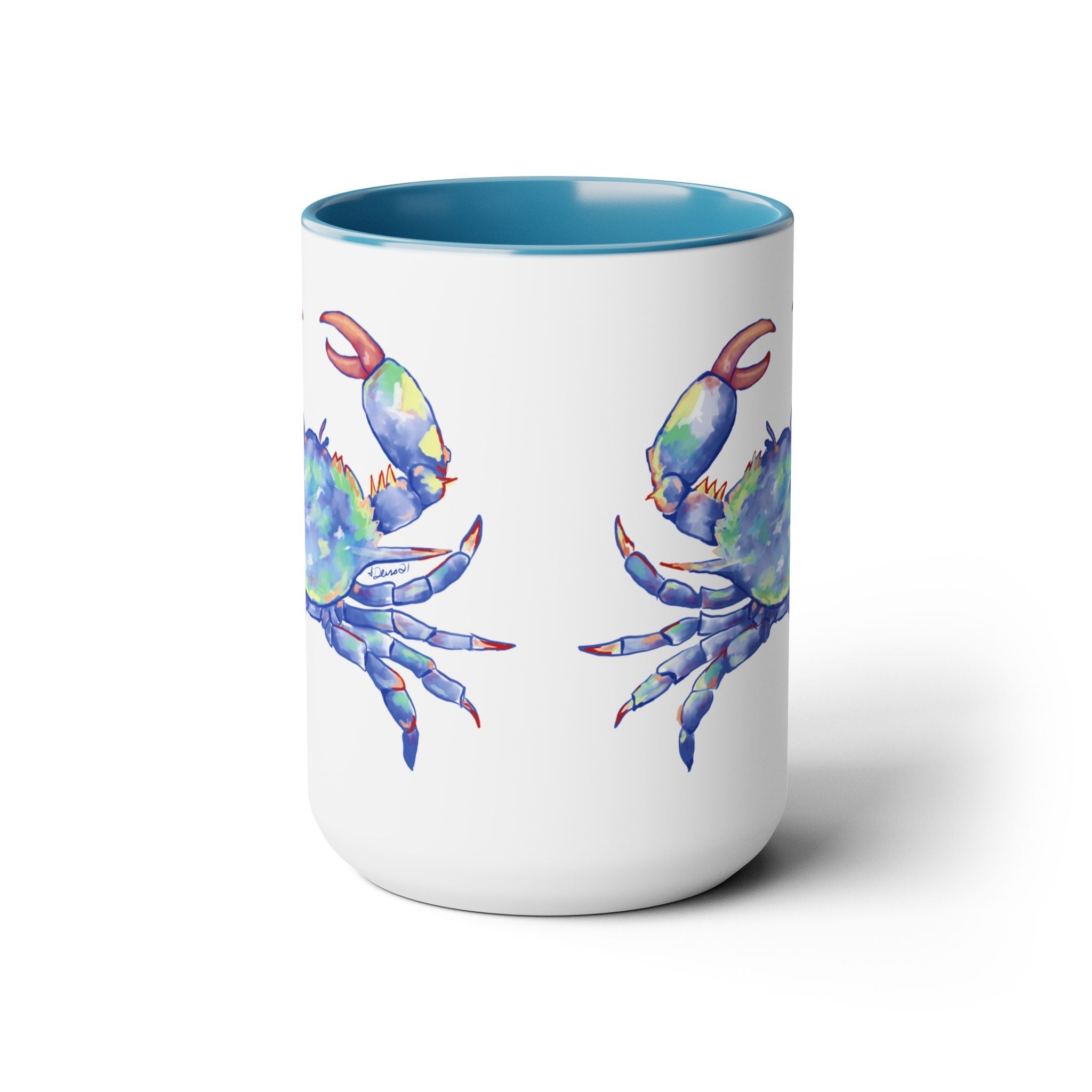 Coastal Blue Crab Two - Tone Ceramic Coffee Mugs - Blue Cava