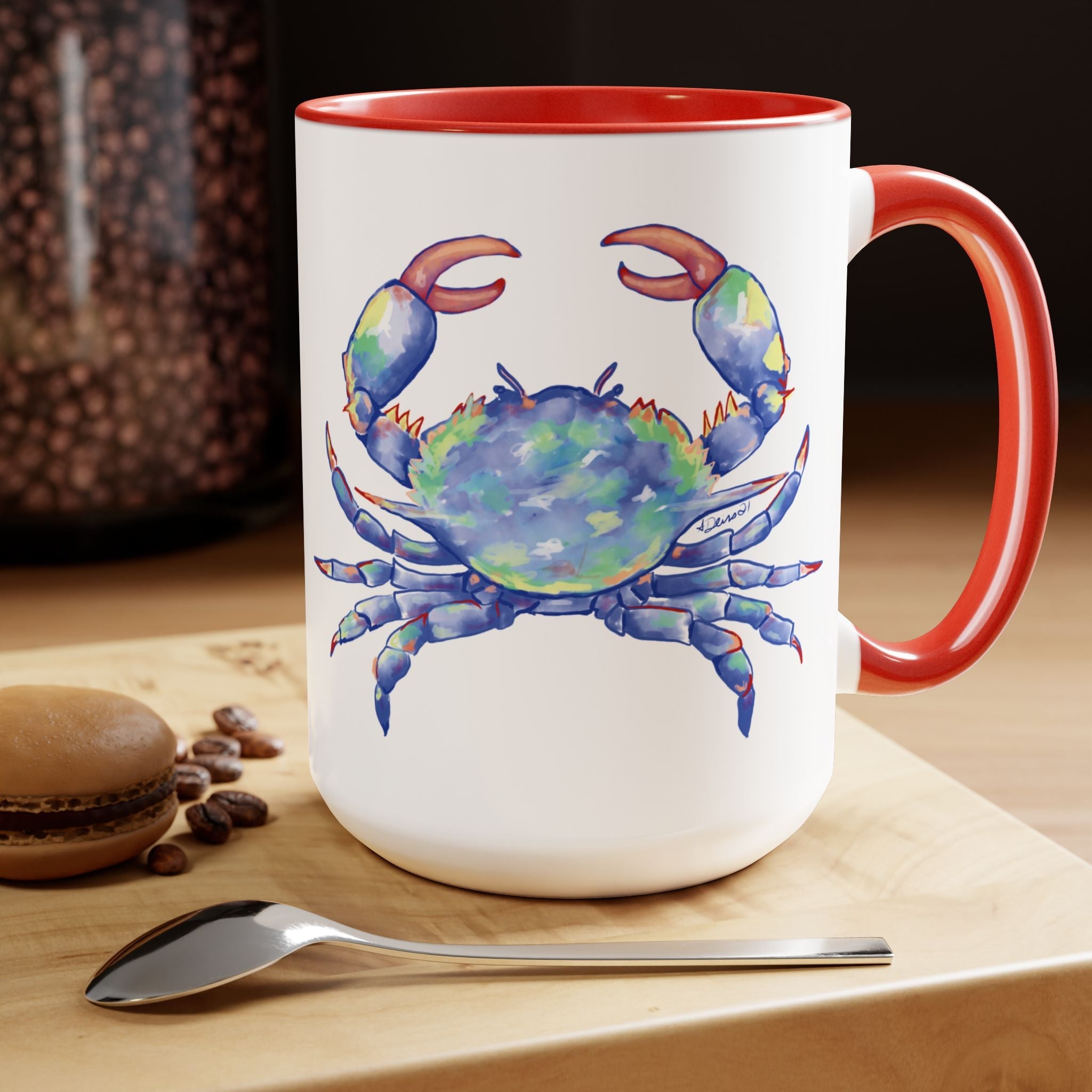 Coastal Blue Crab Two - Tone Ceramic Coffee Mugs - Blue Cava
