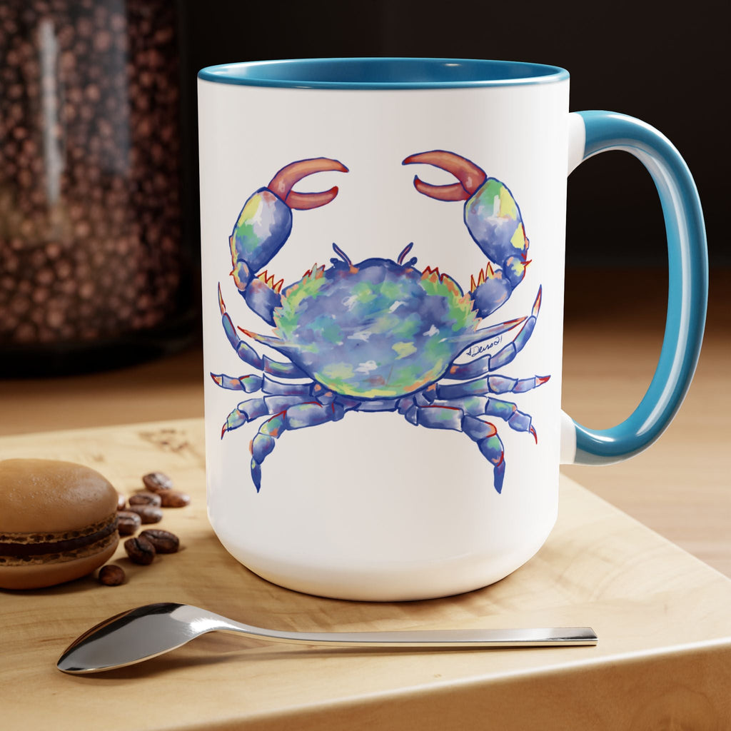 Coastal Blue Crab Two - Tone Ceramic Coffee Mugs - Blue Cava