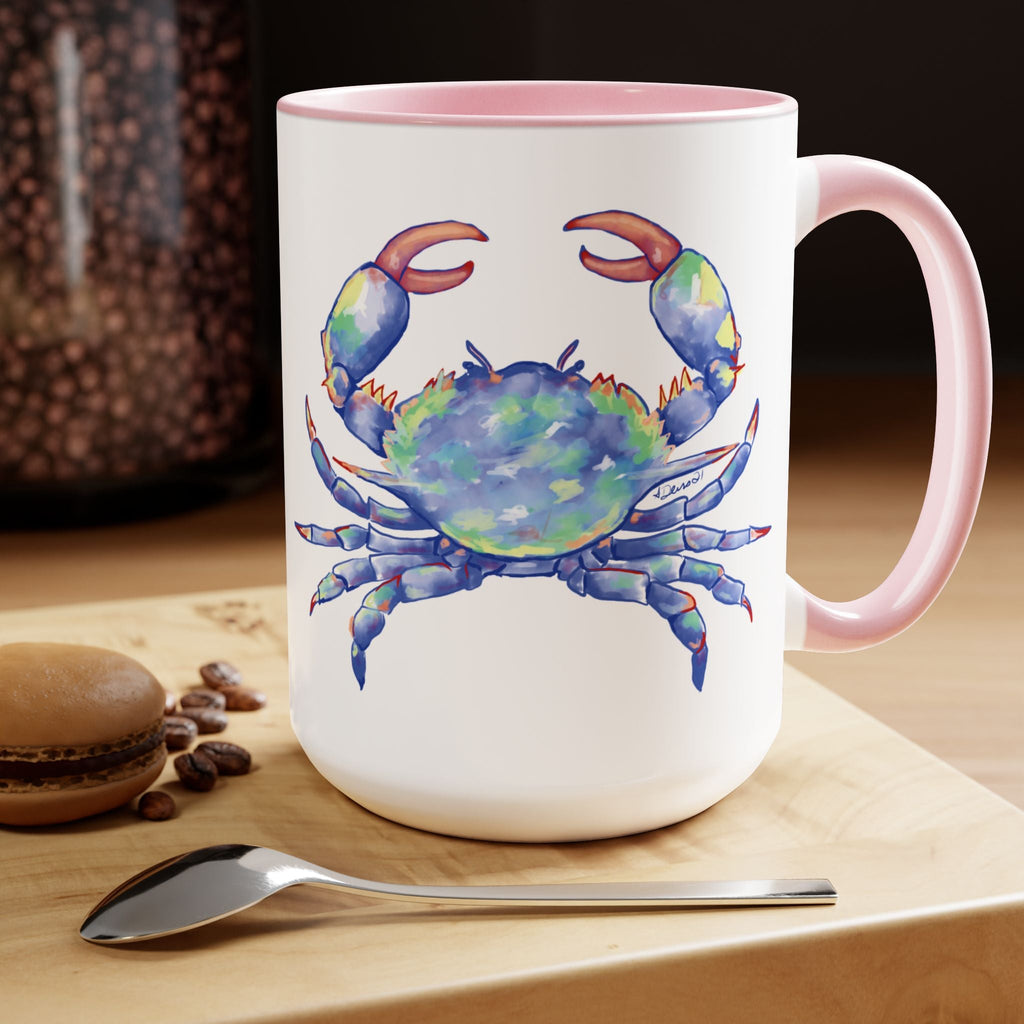 Coastal Blue Crab Two - Tone Ceramic Coffee Mugs - Blue Cava