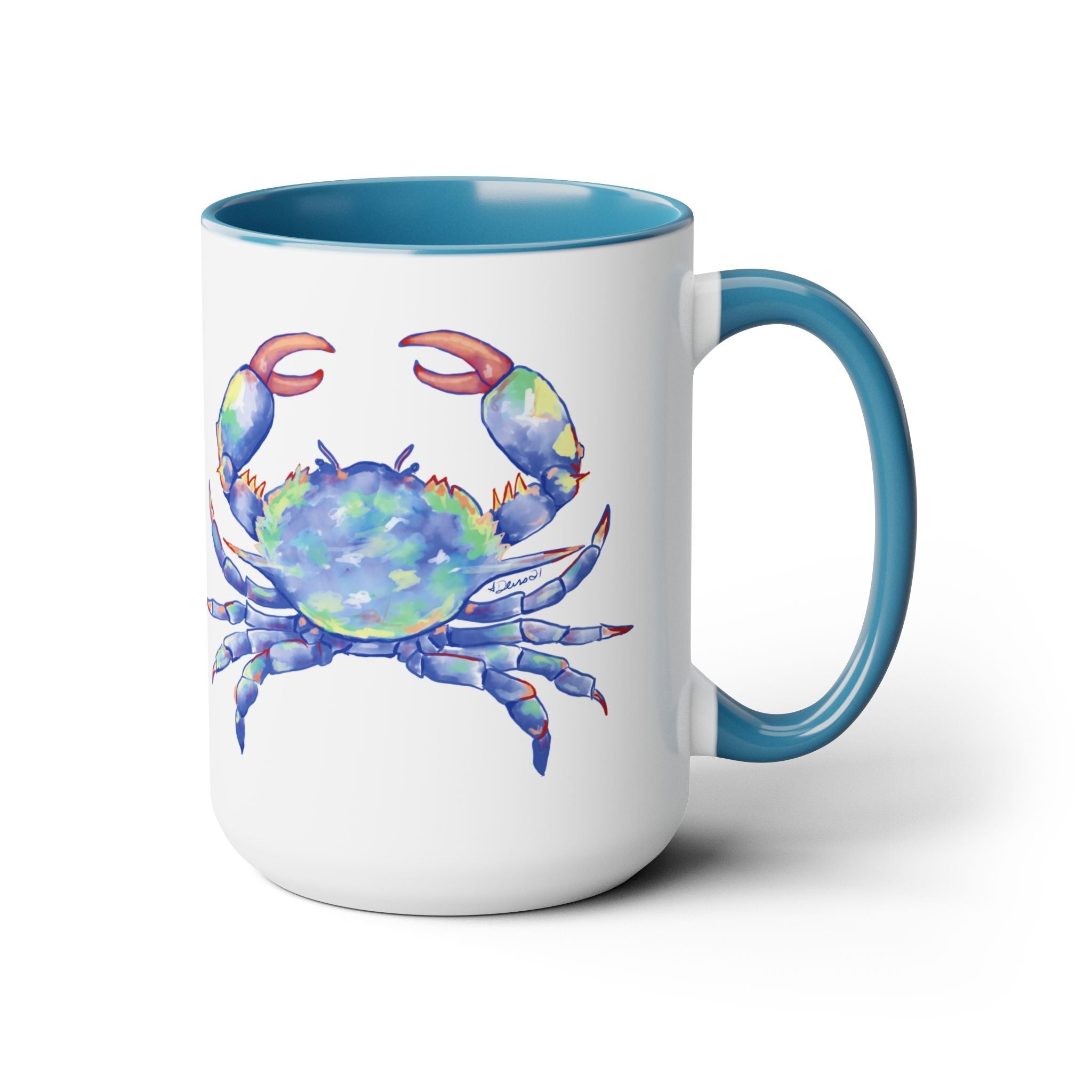 Coastal Blue Crab Two - Tone Ceramic Coffee Mugs - Blue Cava