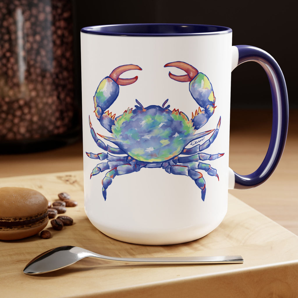 Coastal Blue Crab Two - Tone Ceramic Coffee Mugs - Blue Cava