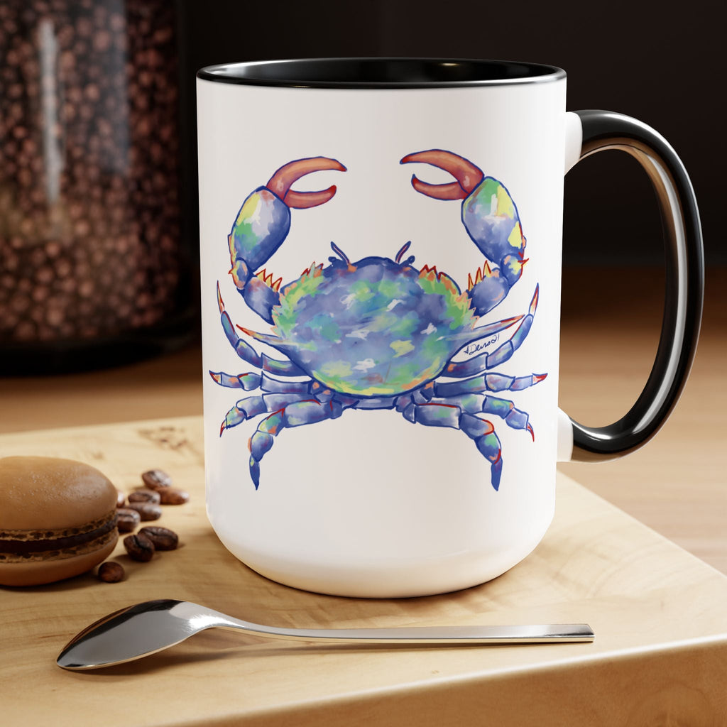 Coastal Blue Crab Two - Tone Ceramic Coffee Mugs - Blue Cava