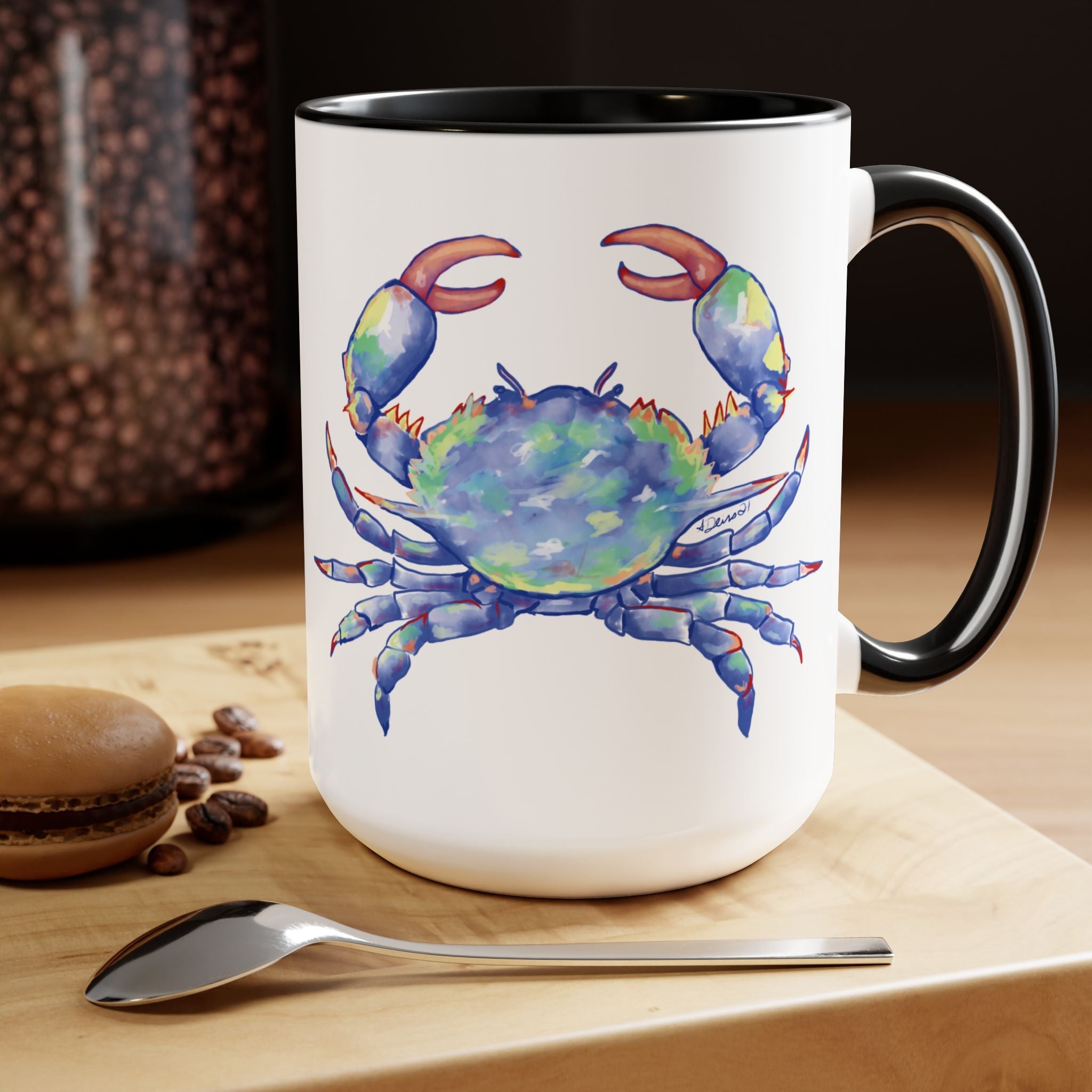 Coastal Blue Crab Two - Tone Ceramic Coffee Mugs - Blue Cava