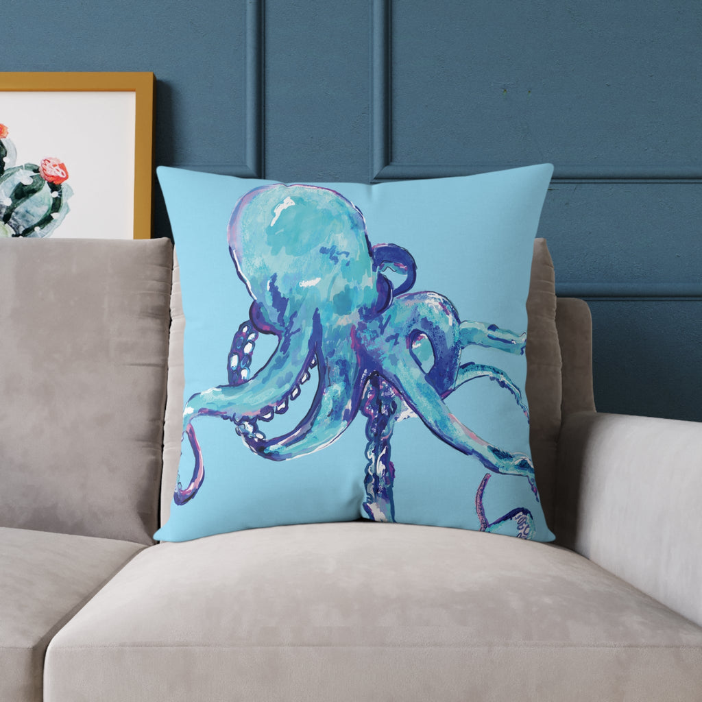 Coastal Blue Octopus Throw Pillow - Nautical Home Decor - Blue Cava