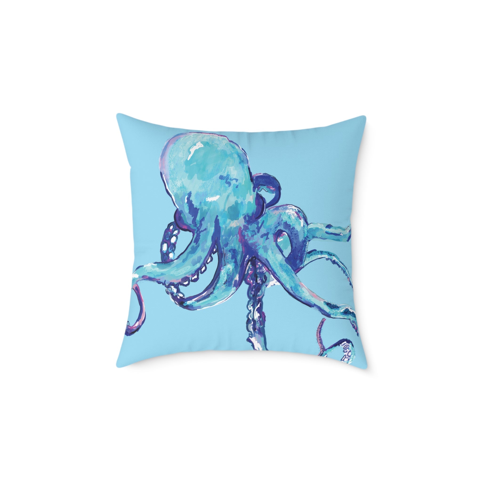Coastal Blue Octopus Throw Pillow - Nautical Home Decor - Blue Cava