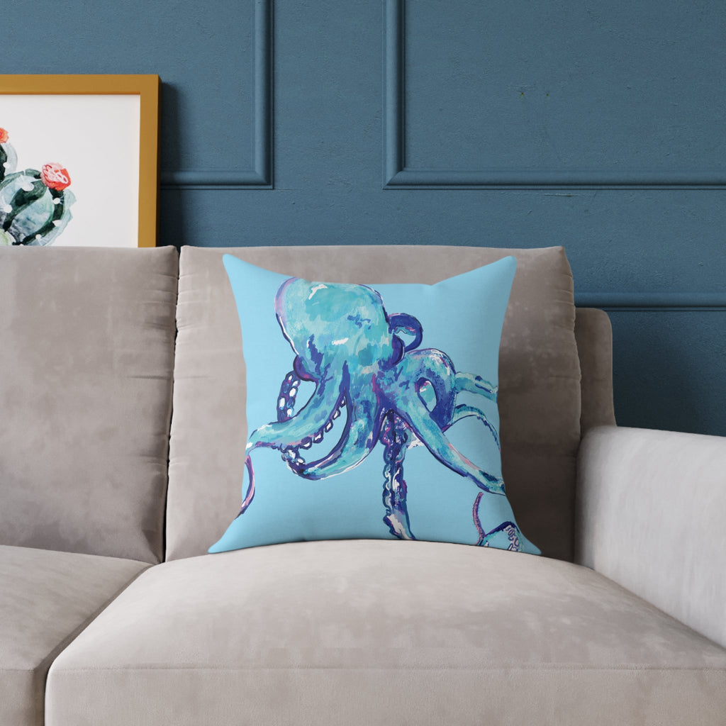 Coastal Blue Octopus Throw Pillow - Nautical Home Decor - Blue Cava