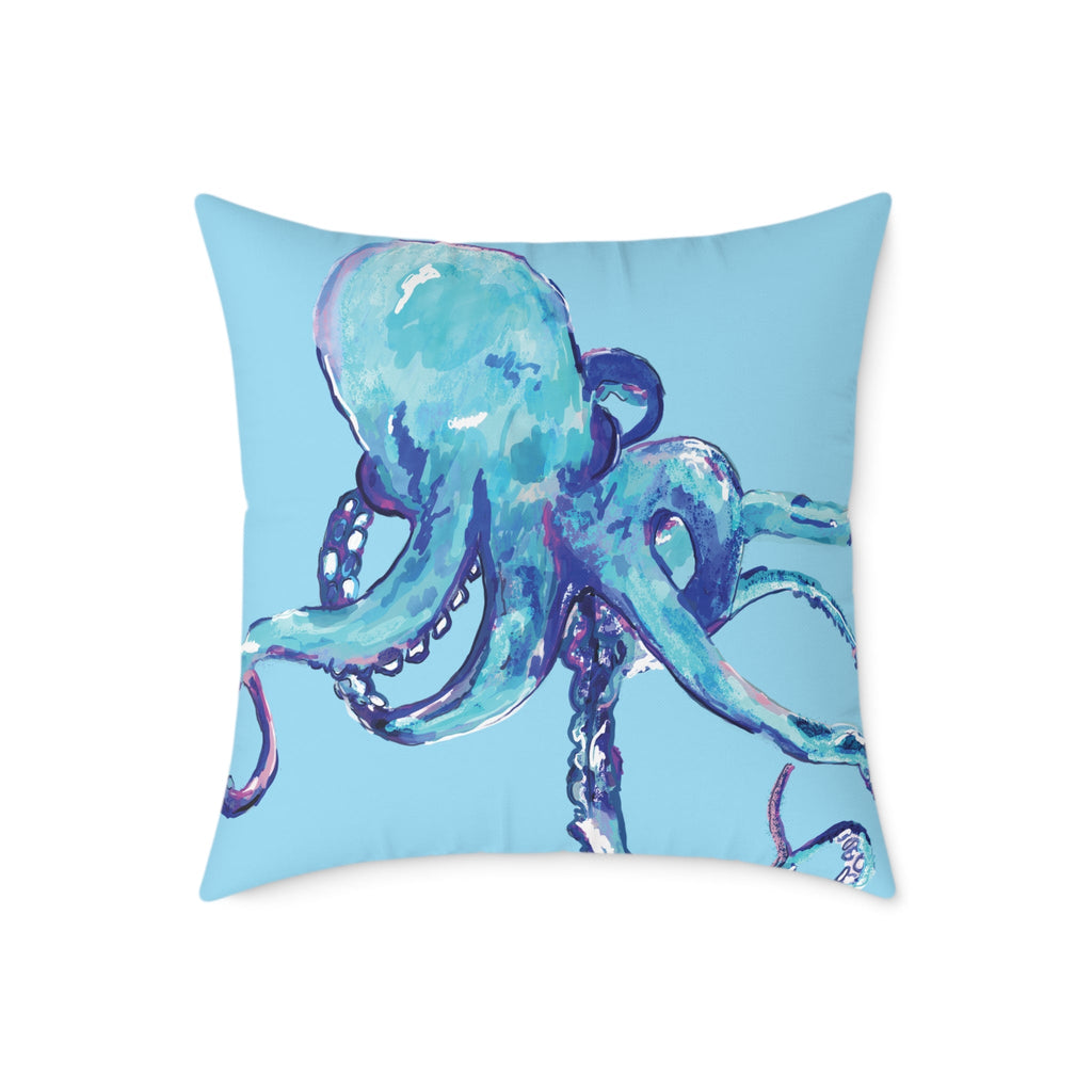 Coastal Blue Octopus Throw Pillow - Nautical Home Decor - Blue Cava