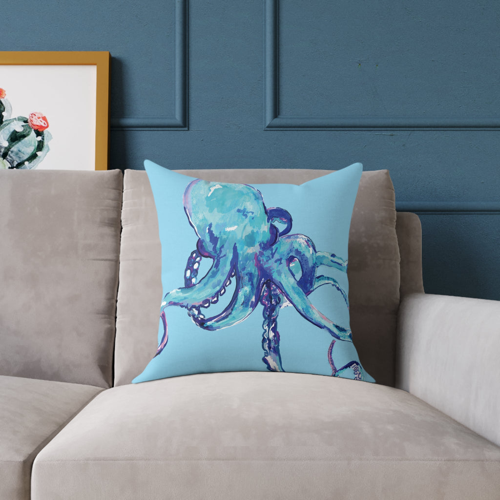 Coastal Blue Octopus Throw Pillow - Nautical Home Decor - Blue Cava
