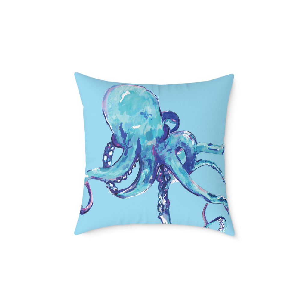Coastal Blue Octopus Throw Pillow - Nautical Home Decor - Blue Cava