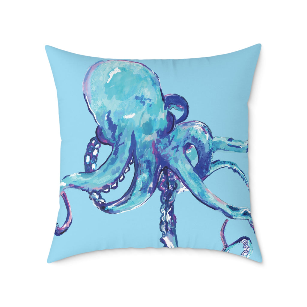 Coastal Blue Octopus Throw Pillow - Nautical Home Decor - Blue Cava