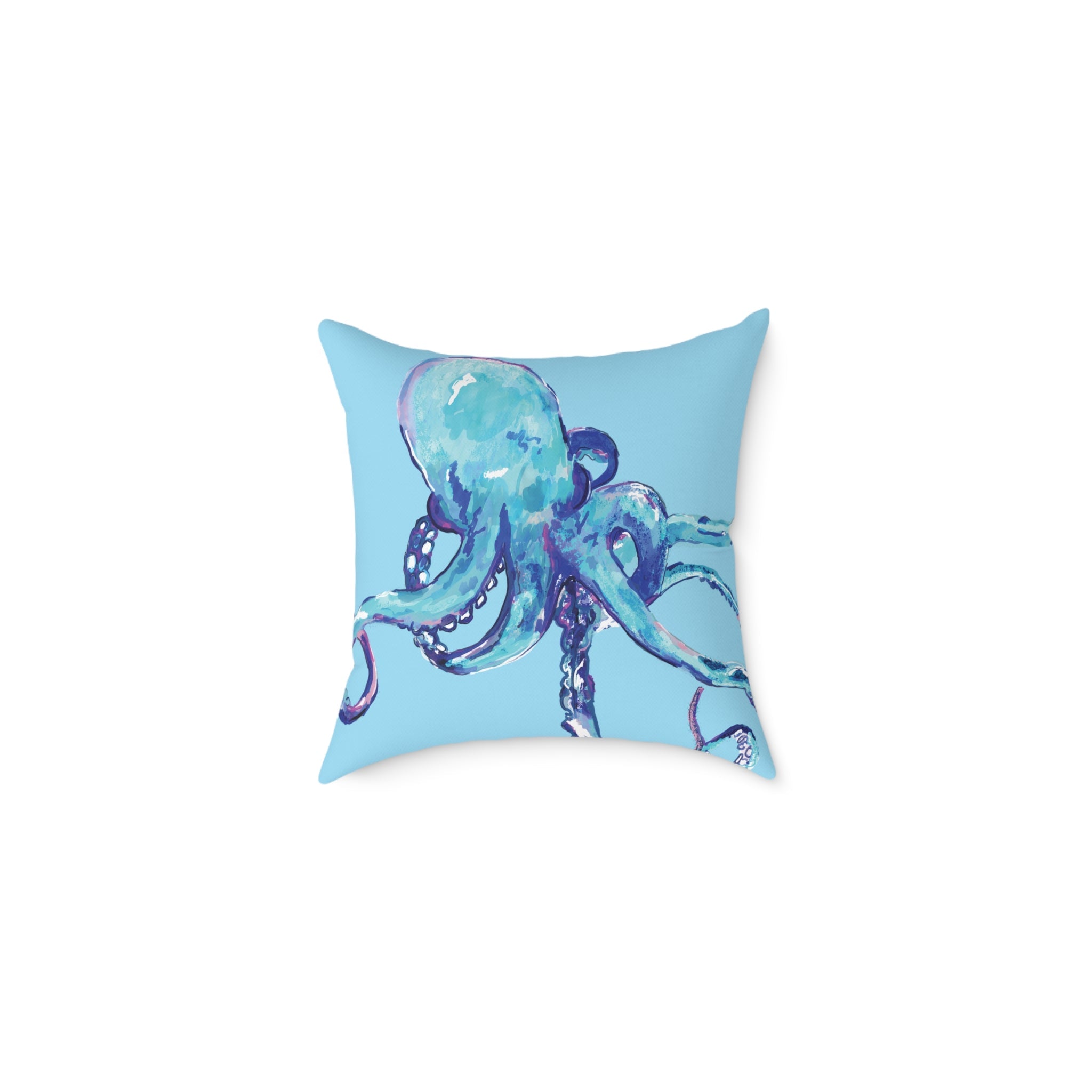Coastal Blue Octopus Throw Pillow - Nautical Home Decor - Blue Cava
