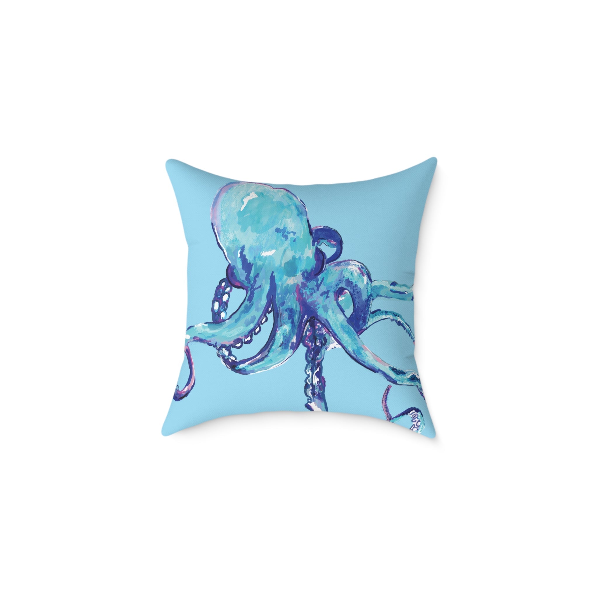 Coastal Blue Octopus Throw Pillow - Nautical Home Decor - Blue Cava