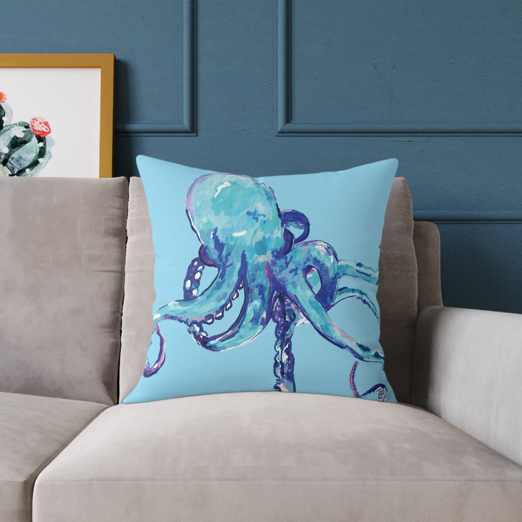 Coastal Blue Octopus Throw Pillow - Nautical Home Decor - Blue Cava