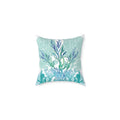 Coastal Coral Pillow - Ocean Inspired Square Poly Canvas Cushion - Blue Cava