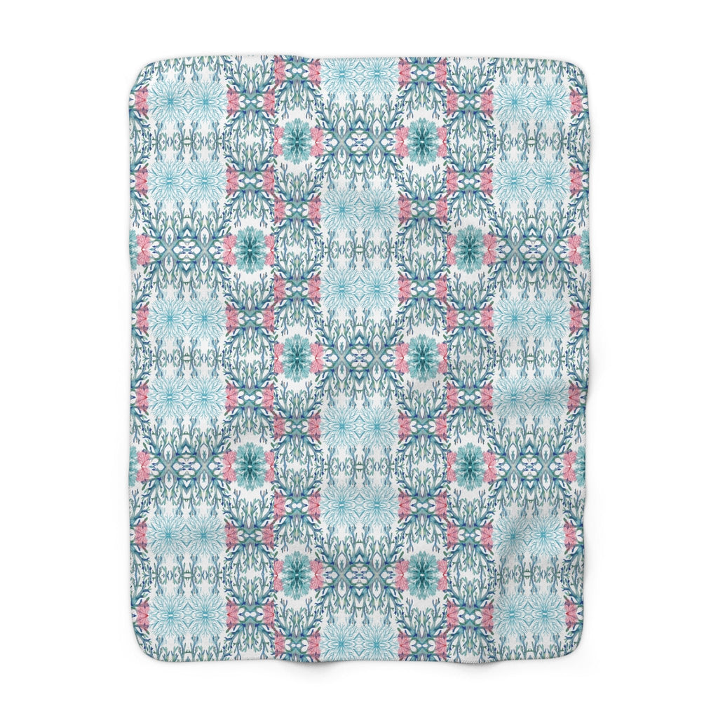 Coastal Coral Sherpa Fleece Blanket, Soft Plush Throw - Blue Cava