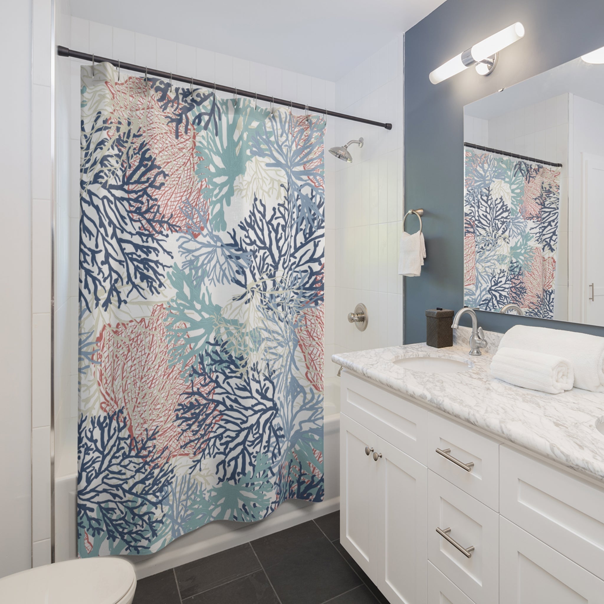 Coastal Coral Shower Curtain - Blue Cava