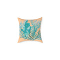 Coastal Coral Square Poly Canvas Pillow - Ocean - Inspired Home Decor - Blue Cava