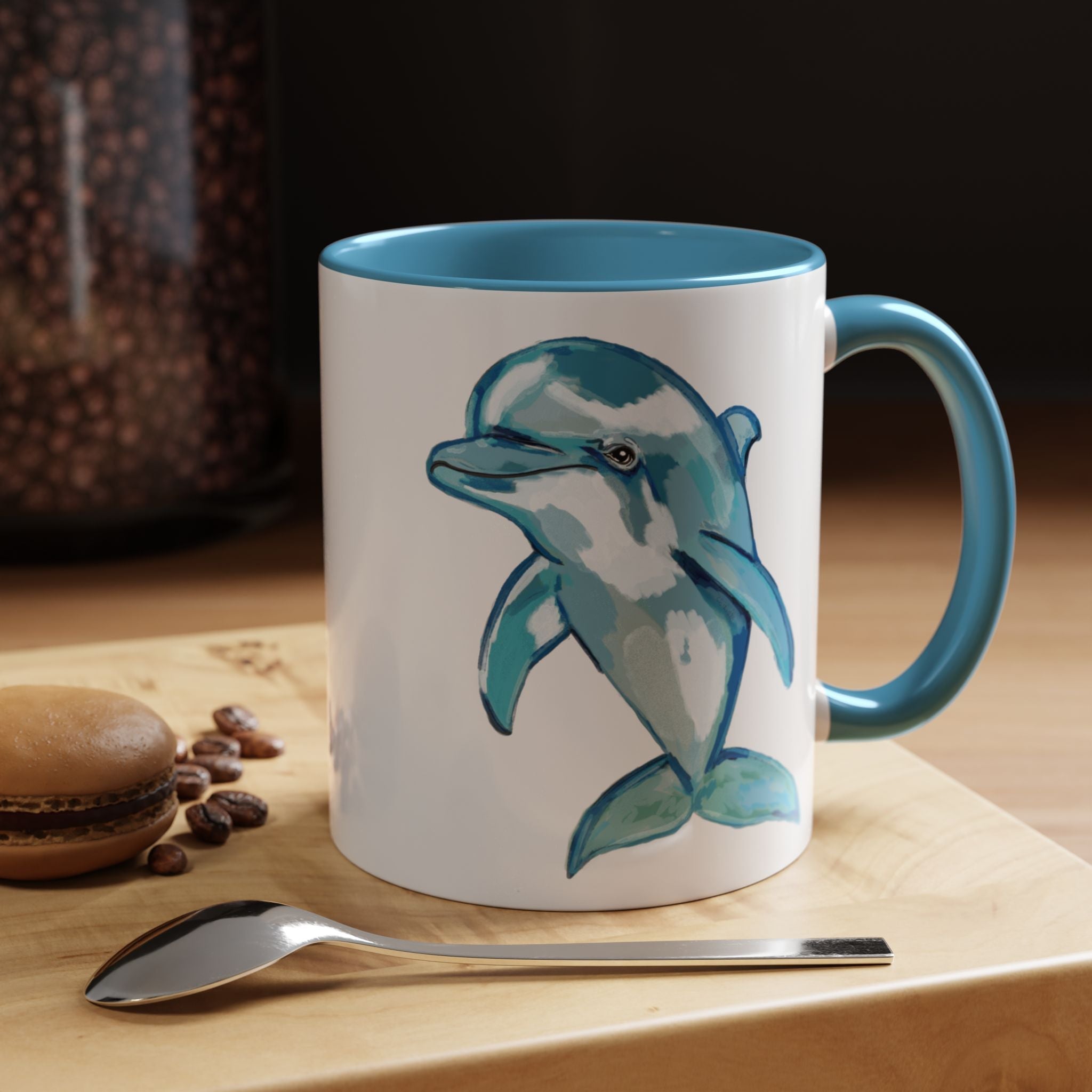 Coastal Dolphin Two Tone Ceramic Coffee Mugs - Blue Cava