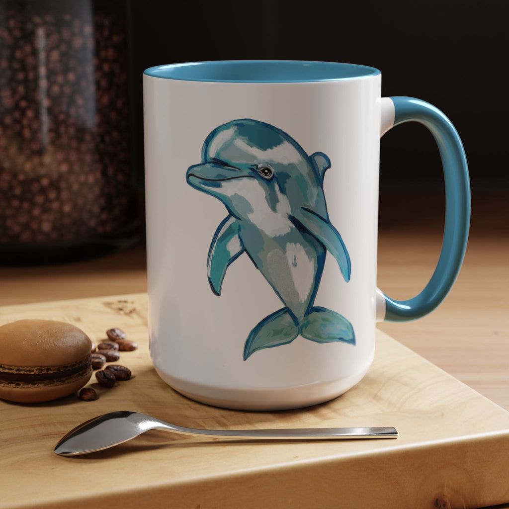 Coastal Dolphin Two Tone Ceramic Coffee Mugs - Blue Cava