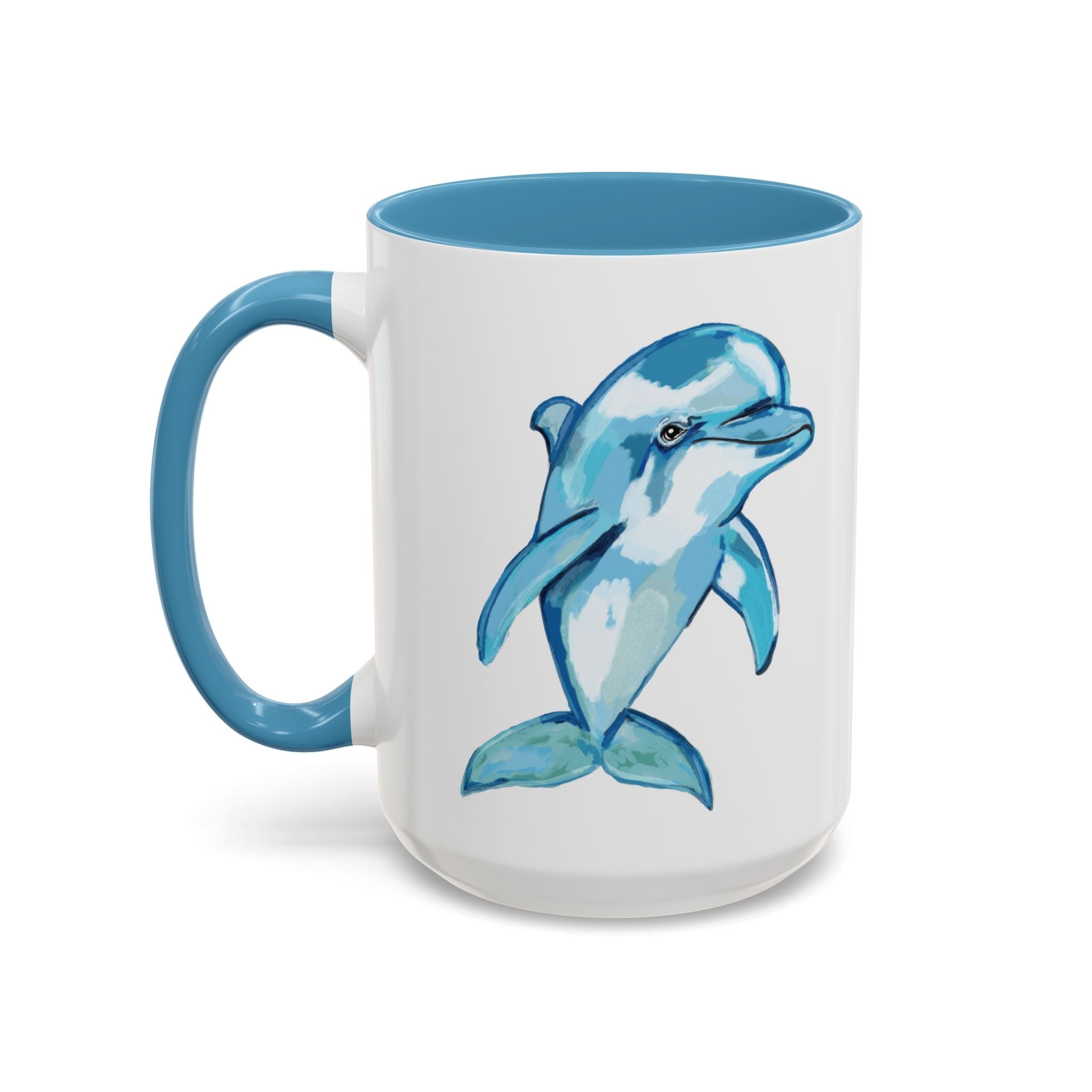 Coastal Dolphin Two Tone Ceramic Coffee Mugs - Blue Cava