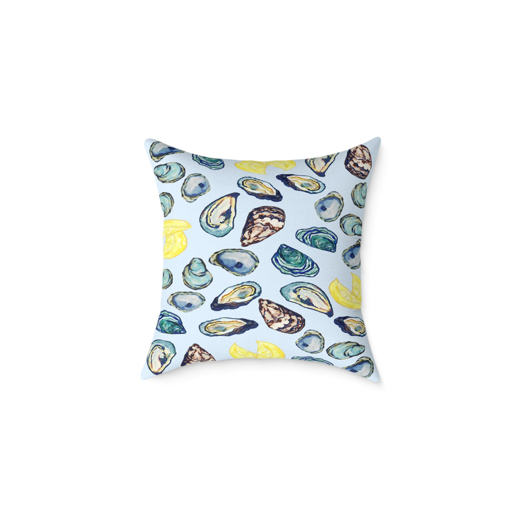 Coastal Oyster Print Pillow - Decorative Square Pillow - Blue Cava