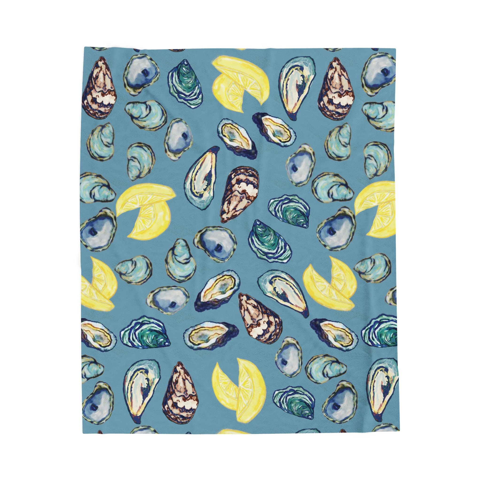 Coastal Oyster Velveteen Plush Blanket - Home Decor, Available in 30 x 40, 50 x 60 or 60 x 80 - Blue Cava