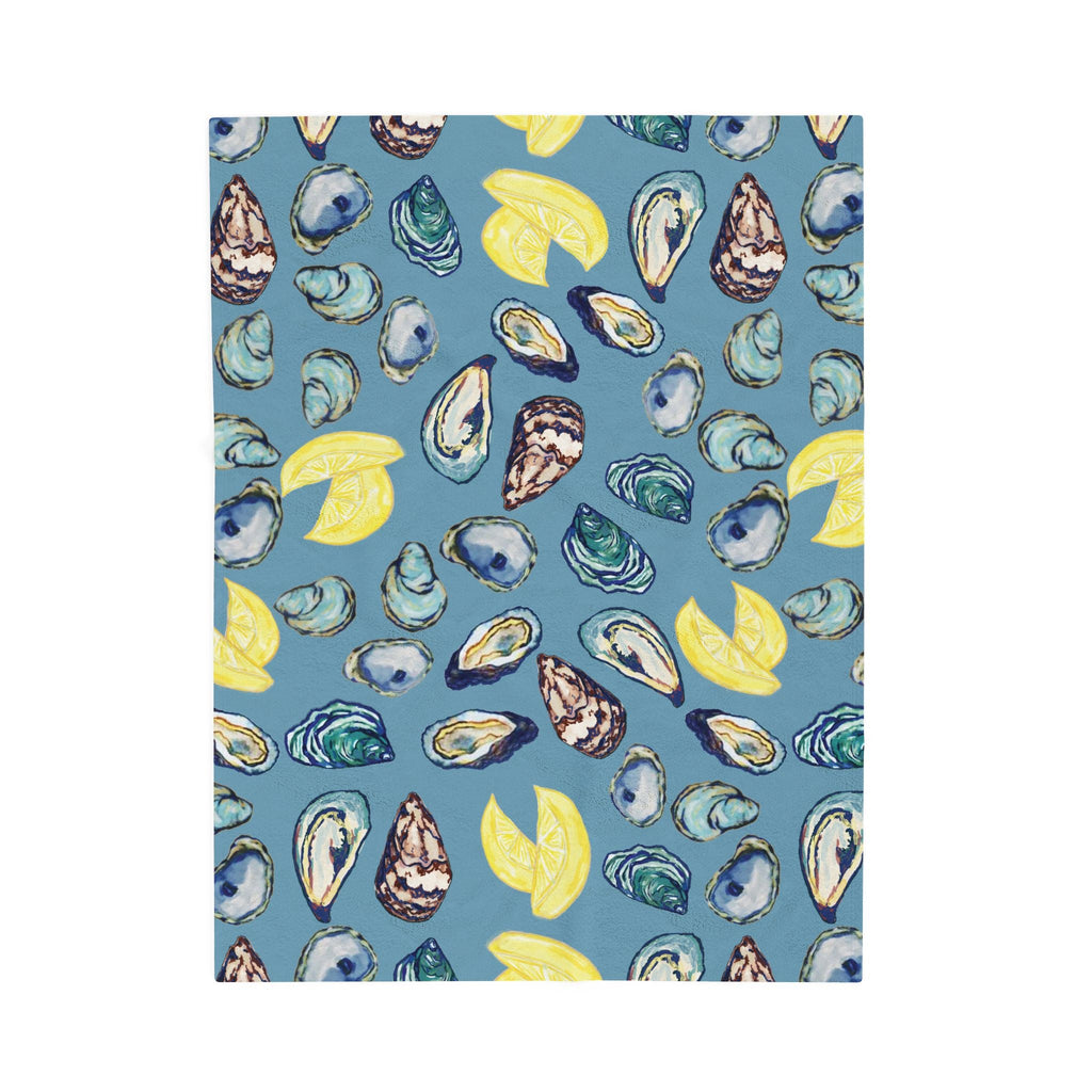 Coastal Oyster Velveteen Plush Blanket - Home Decor, Available in 30 x 40, 50 x 60 or 60 x 80 - Blue Cava