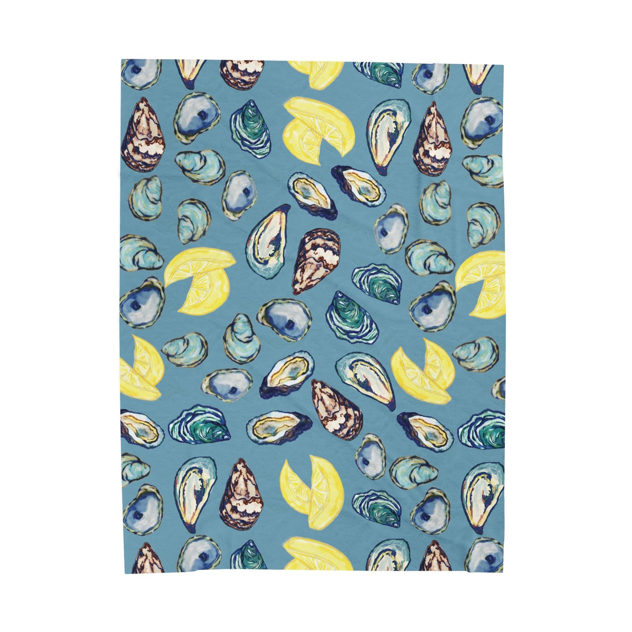 Coastal Oyster Velveteen Plush Blanket - Home Decor, Available in 30 x 40, 50 x 60 or 60 x 80 - Blue Cava