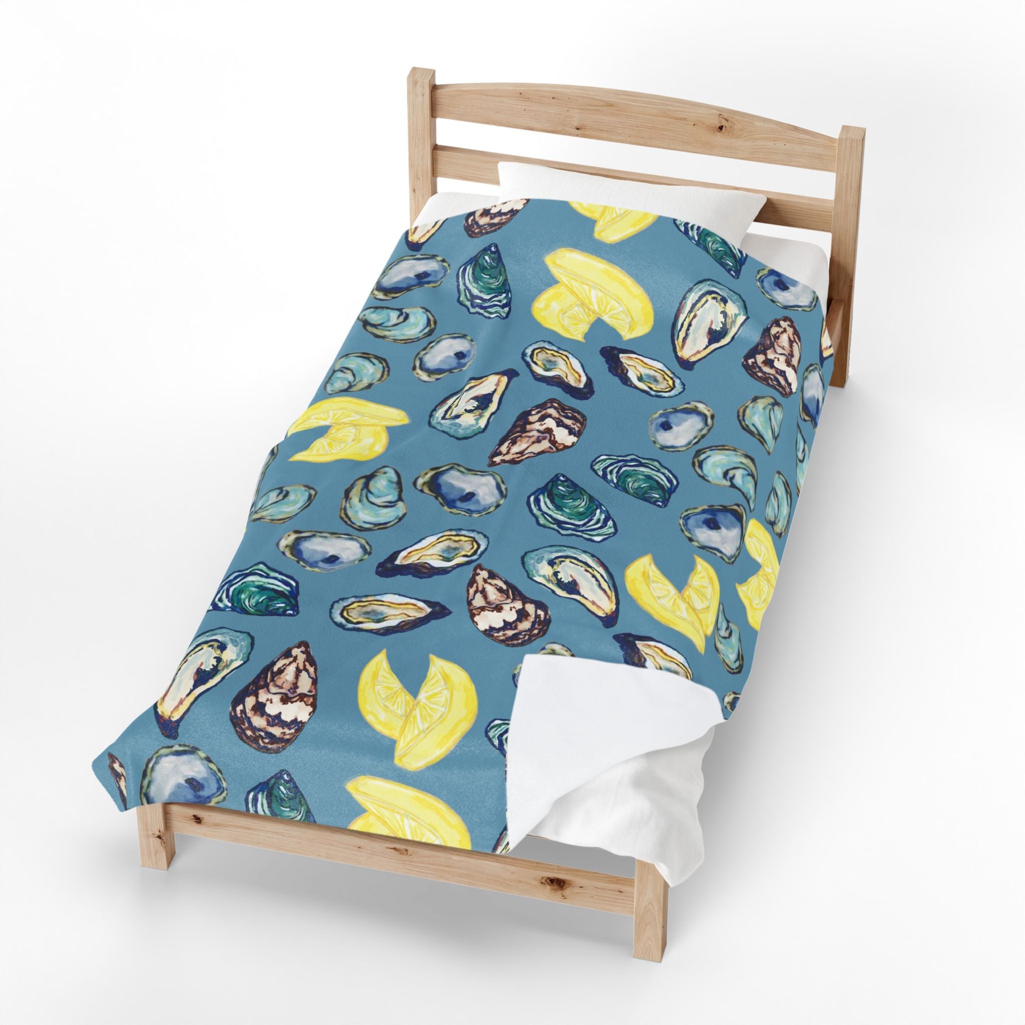 Coastal Oyster Velveteen Plush Blanket - Home Decor, Available in 30 x 40, 50 x 60 or 60 x 80 - Blue Cava