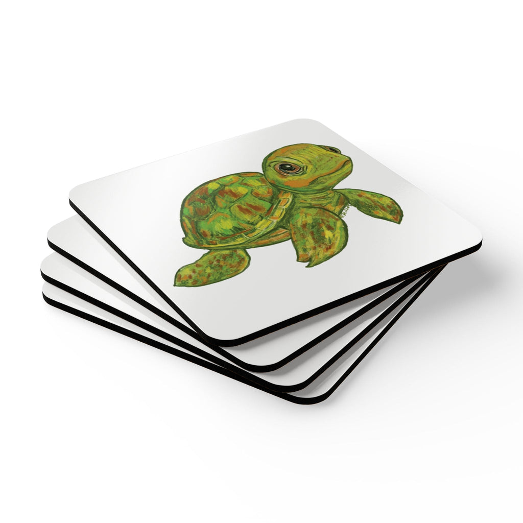 Coastal Sea Turtle "Shelly" Corkwood Coaster Set - Blue Cava
