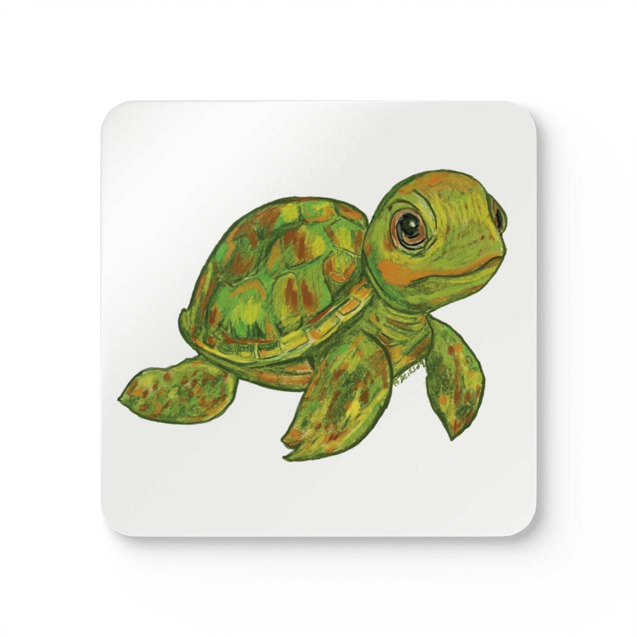 Coastal Sea Turtle "Shelly" Corkwood Coaster Set - Blue Cava