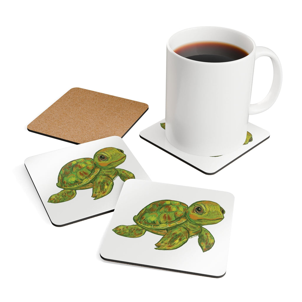 Coastal Sea Turtle "Shelly" Corkwood Coaster Set - Blue Cava