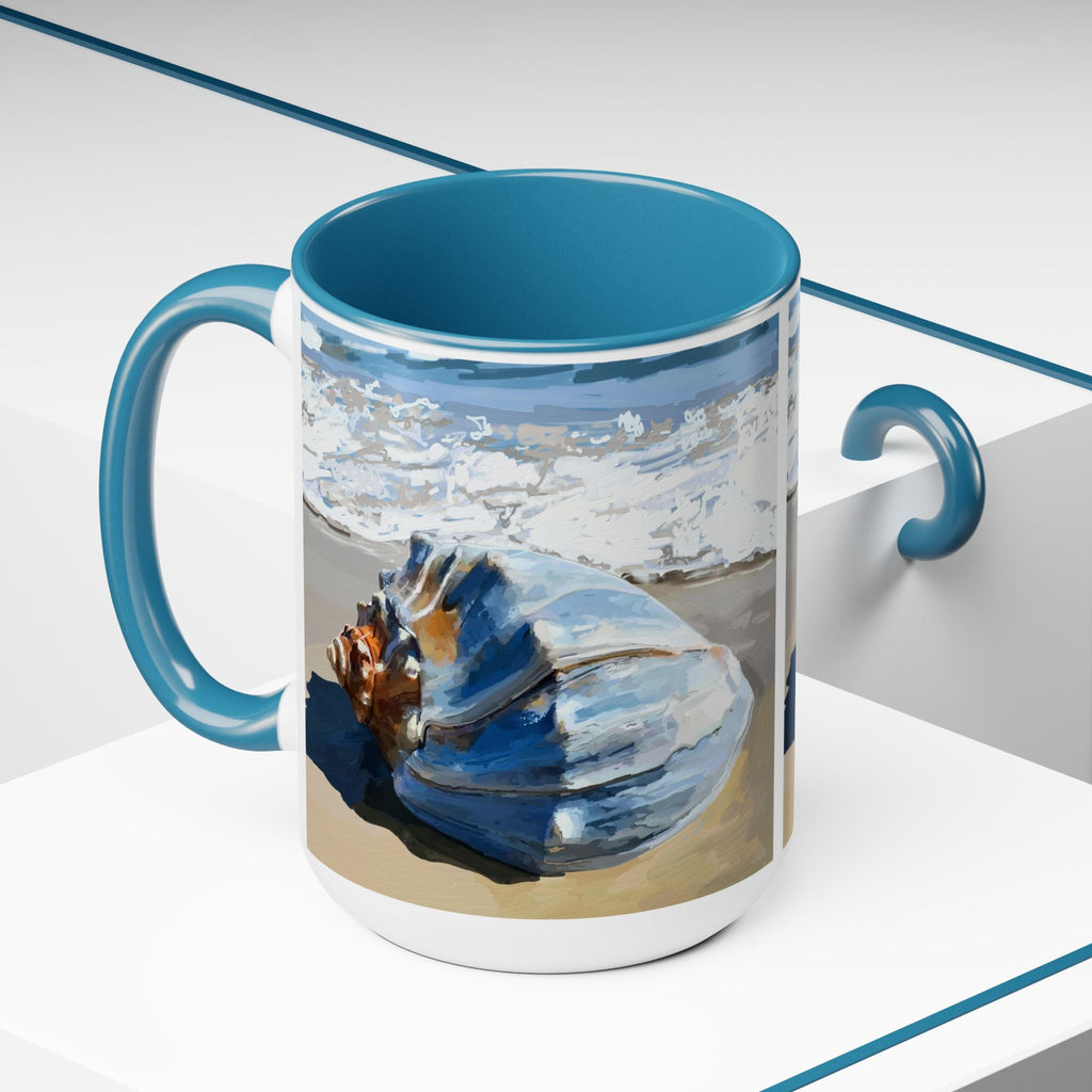 Coastal Seashell Two - Tone Ceramic Coffee Mugs - Blue Cava