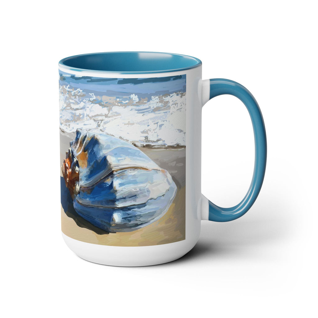 Coastal Seashell Two - Tone Ceramic Coffee Mugs - Blue Cava