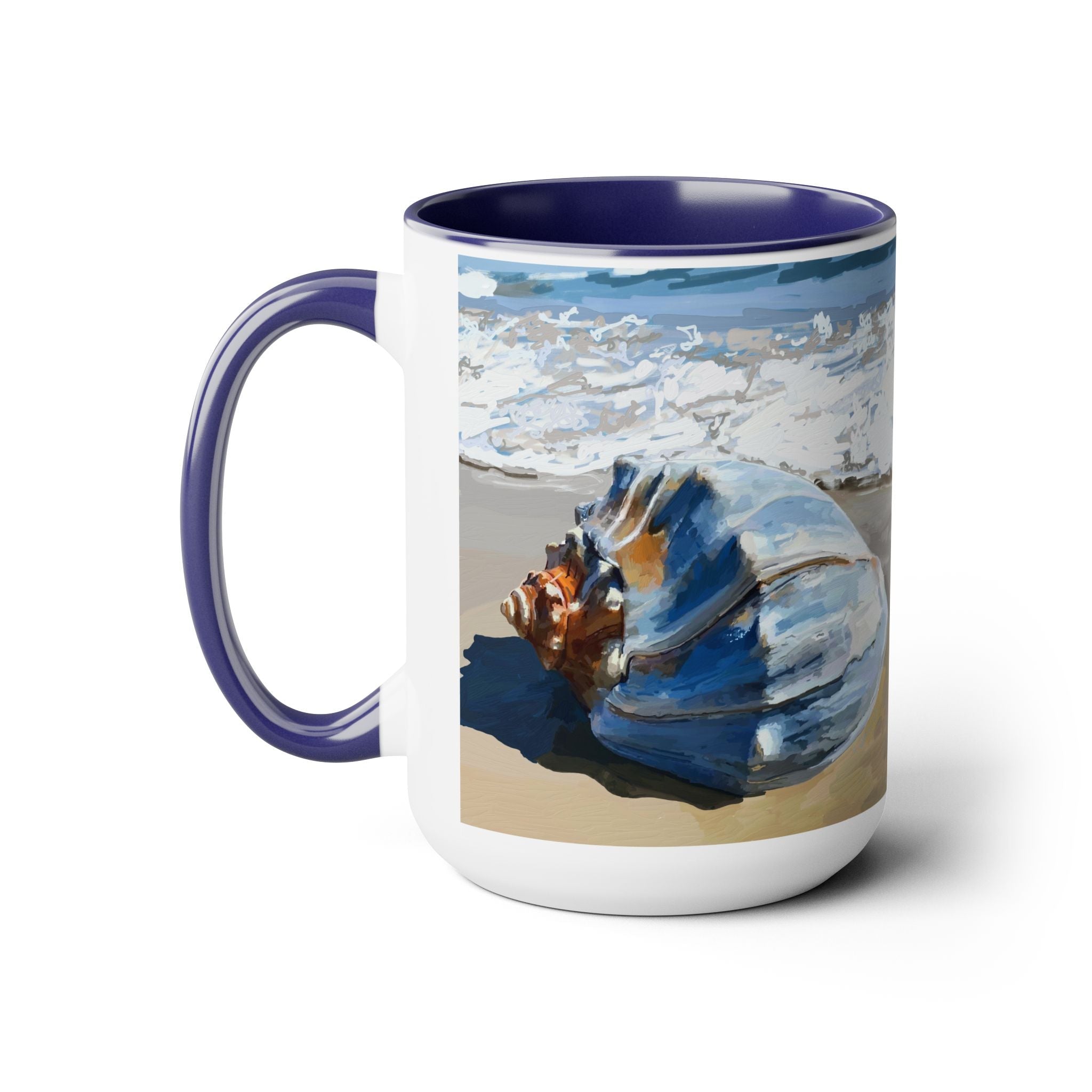 Coastal Seashell Two - Tone Ceramic Coffee Mugs - Blue Cava