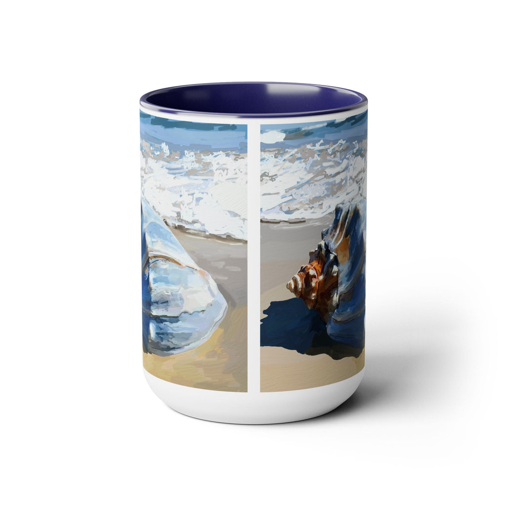 Coastal Seashell Two - Tone Ceramic Coffee Mugs - Blue Cava